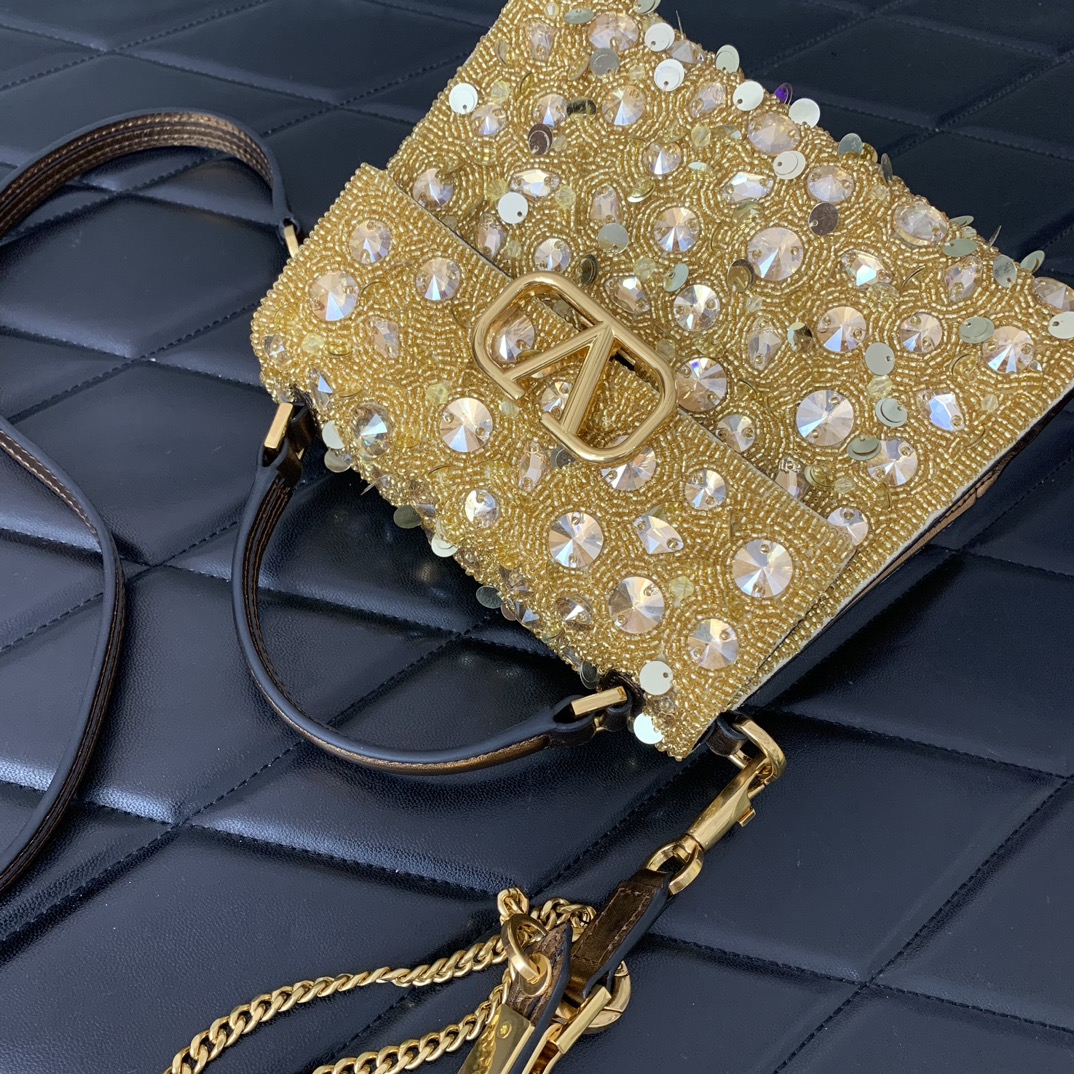 Valentino Garavani Vsling Mini Handbag Entirely Covered in Yellow Rhinestones 